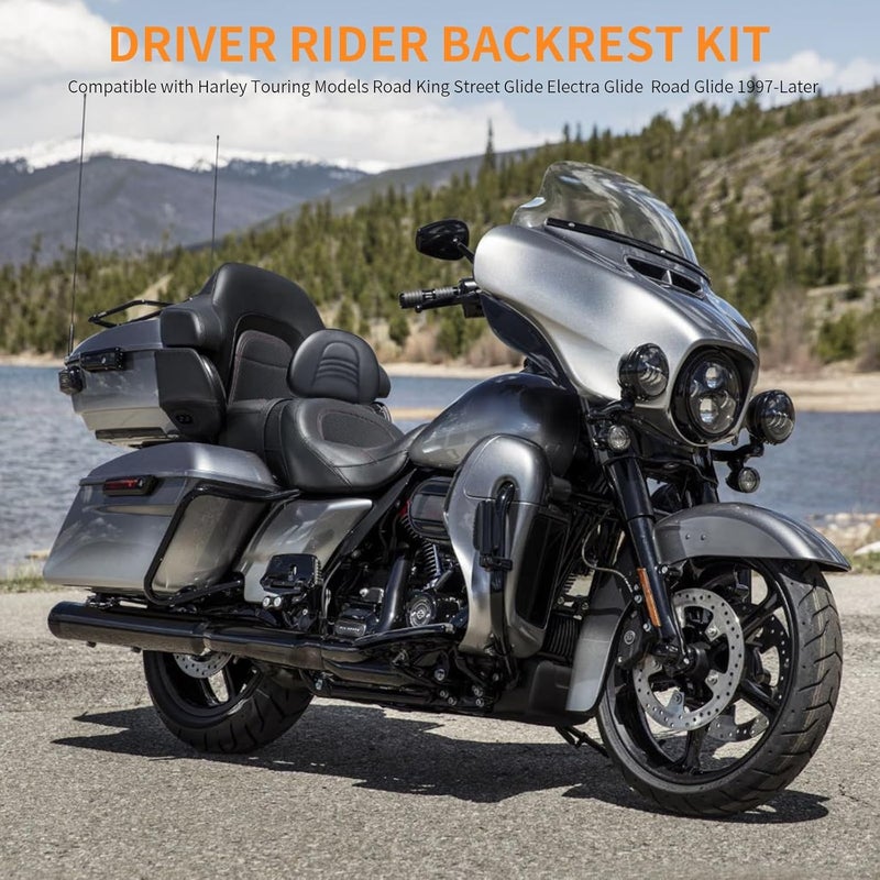 Eumti Adjustable Plug-in Motorcycle Front Driver Seat Rider Backrest Pad Custom Mounting Kit Compatible with Harley Touring Models Street Glide Road King Electra Glide Road Glide 1997-2025 - Image 2